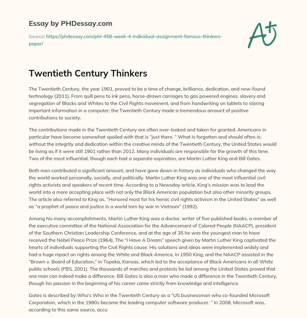 Twentieth Century Thinkers essay