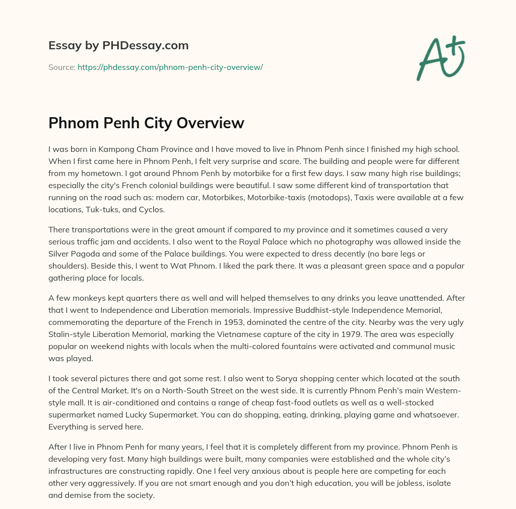 Phnom Penh City Overview essay