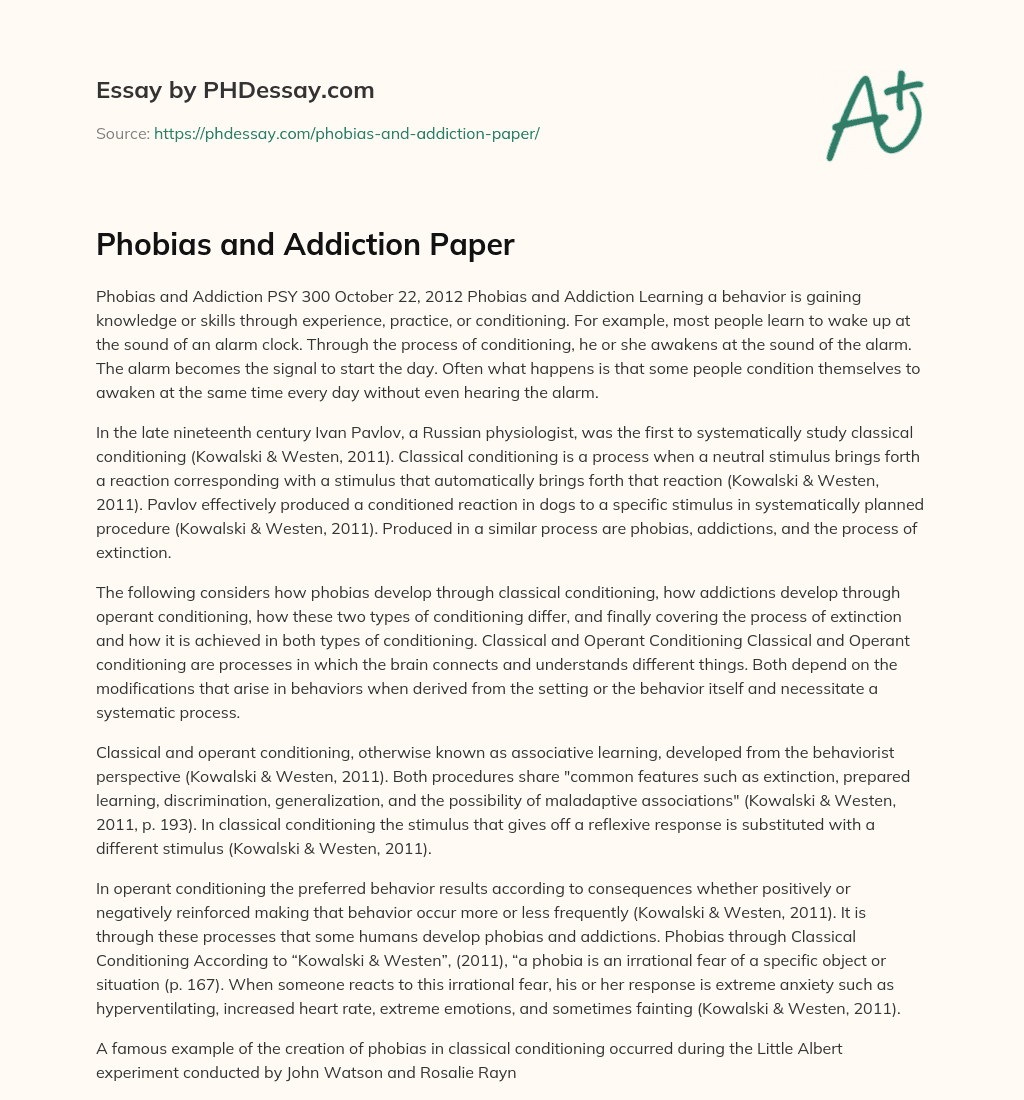 Phobias and Addiction Paper essay