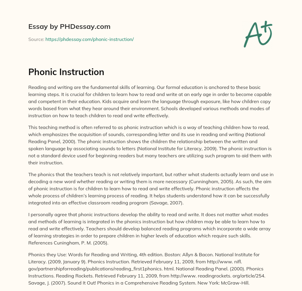 Phonic Instruction essay