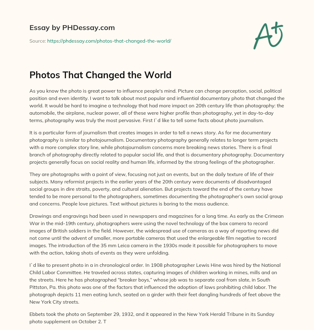 Photos That Changed the World essay