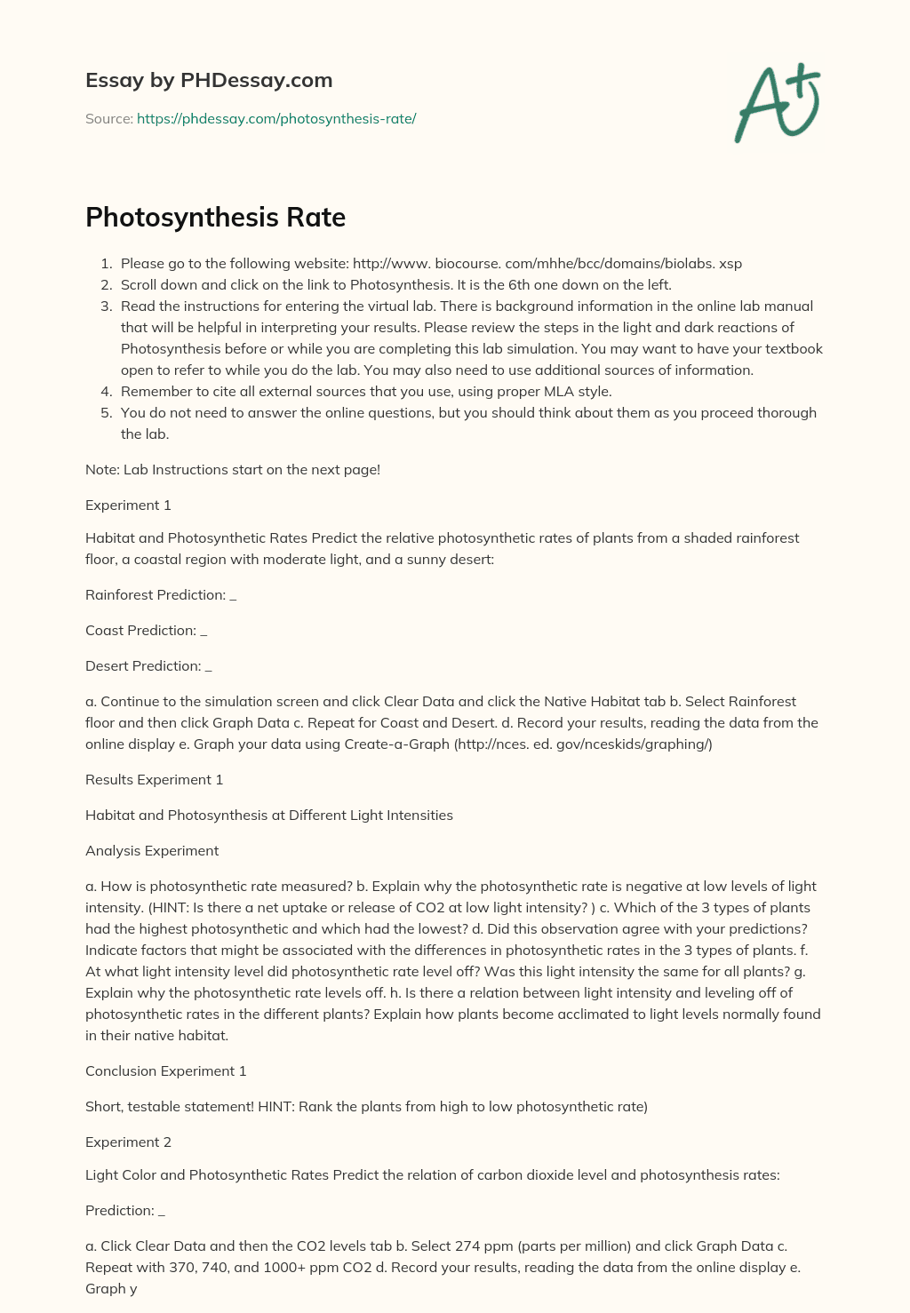 Photosynthesis Rate essay