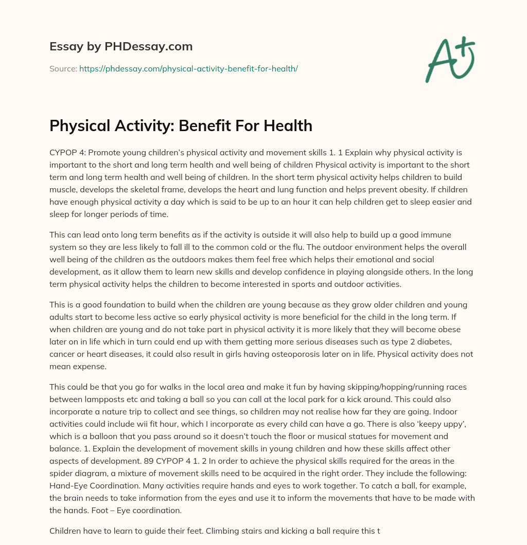 Physical Activity: Benefit For Health essay