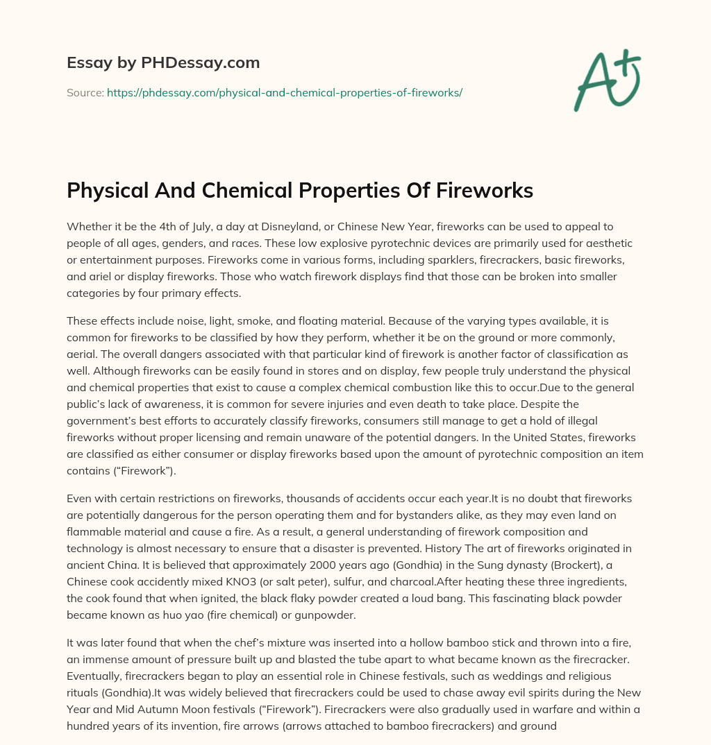 Physical And Chemical Properties Of Fireworks essay