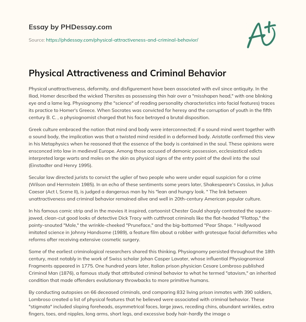 Physical Attractiveness and Criminal Behavior essay