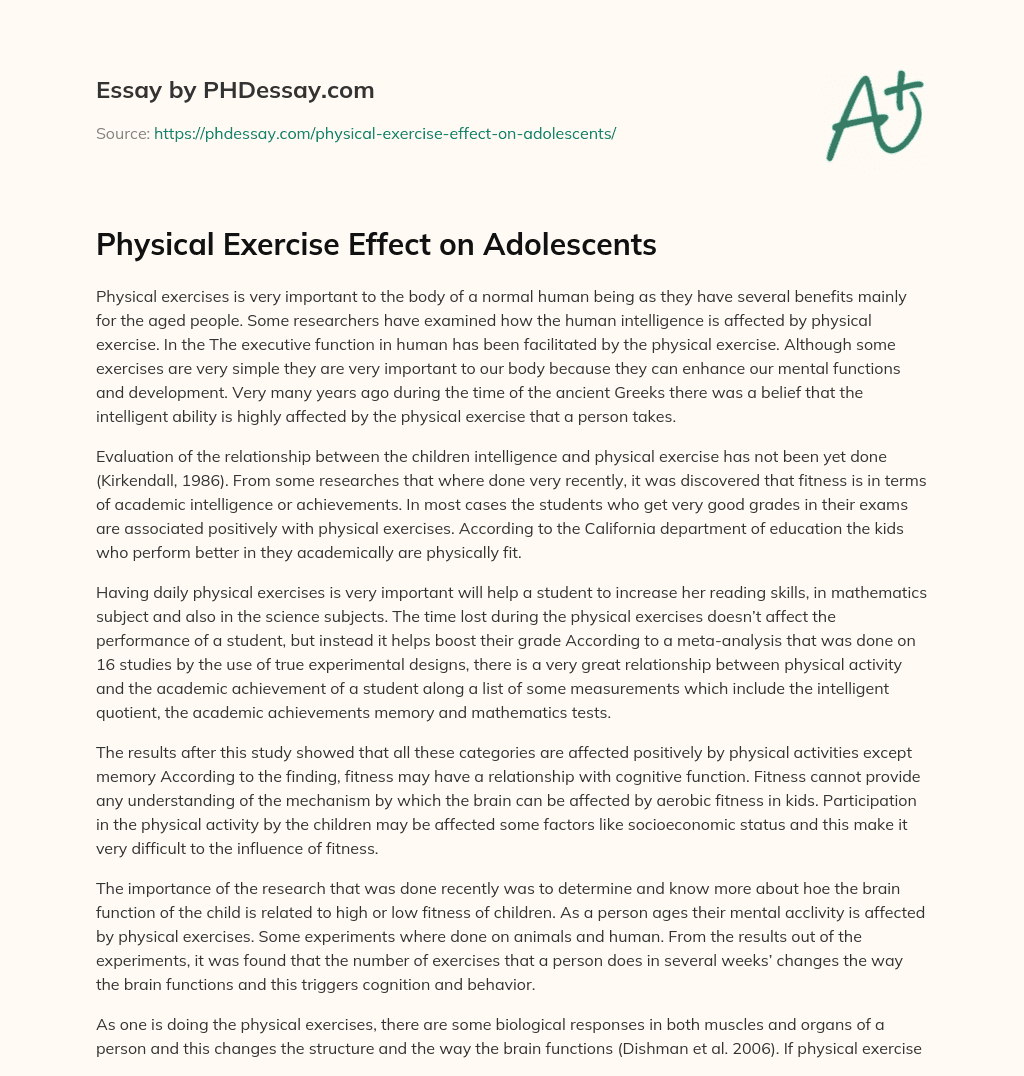 Physical Exercise Effect on Adolescents essay