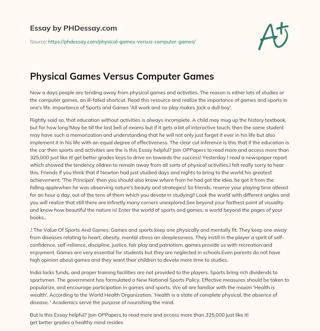 online games vs physical games essay 300 words