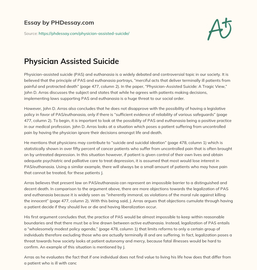 Physician Assisted Suicide essay