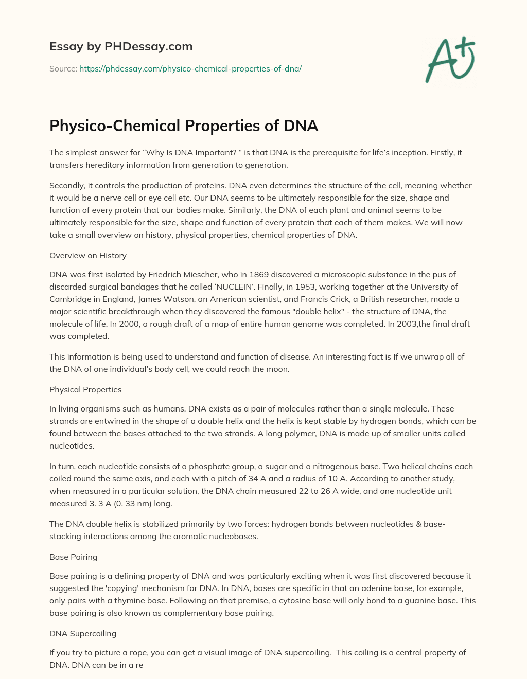 Physico-Chemical Properties of DNA essay