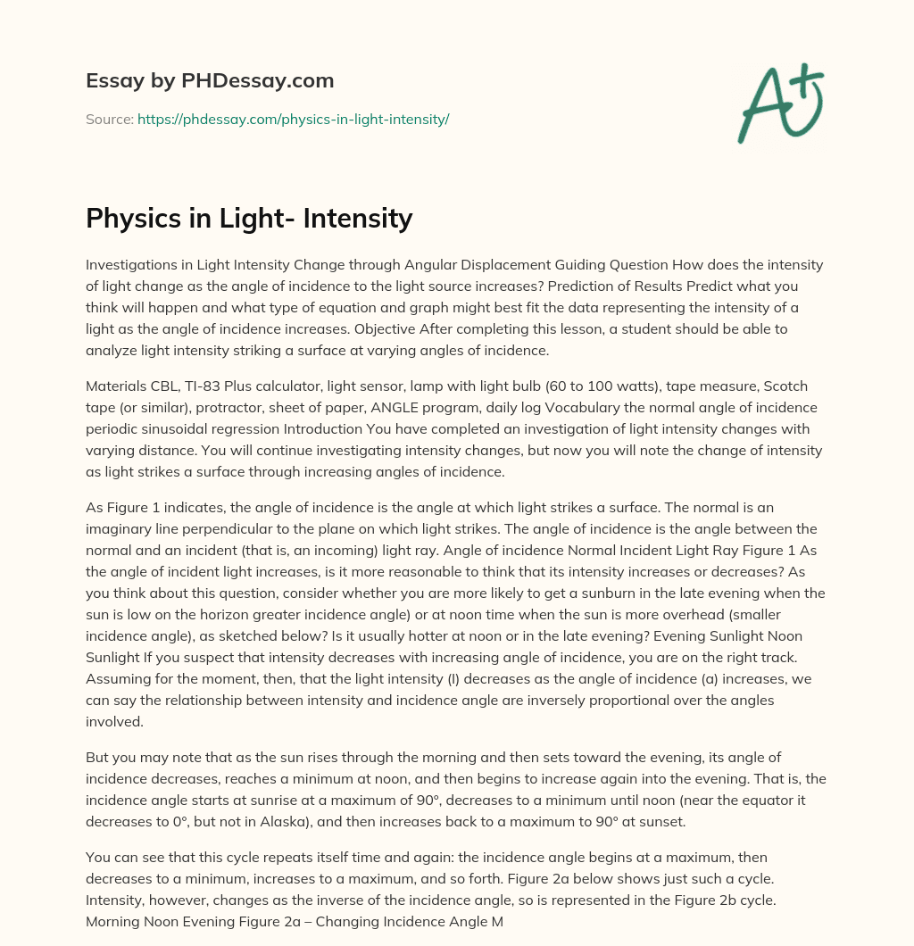 Physics in Light- Intensity essay