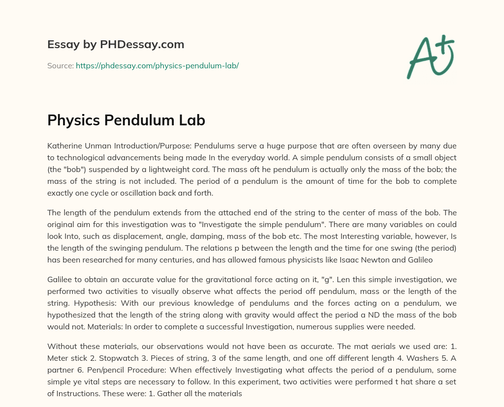 Physics Pendulum Lab essay
