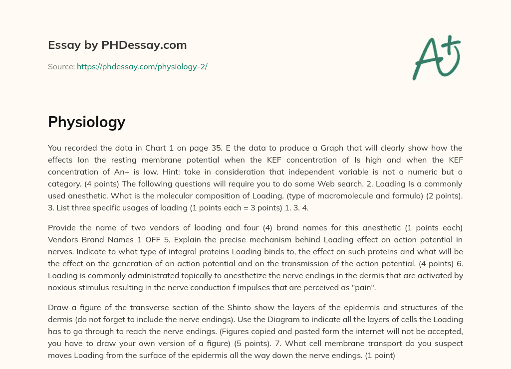 Instructions for Producing a Graph and Information about Loading Anesthetic essay