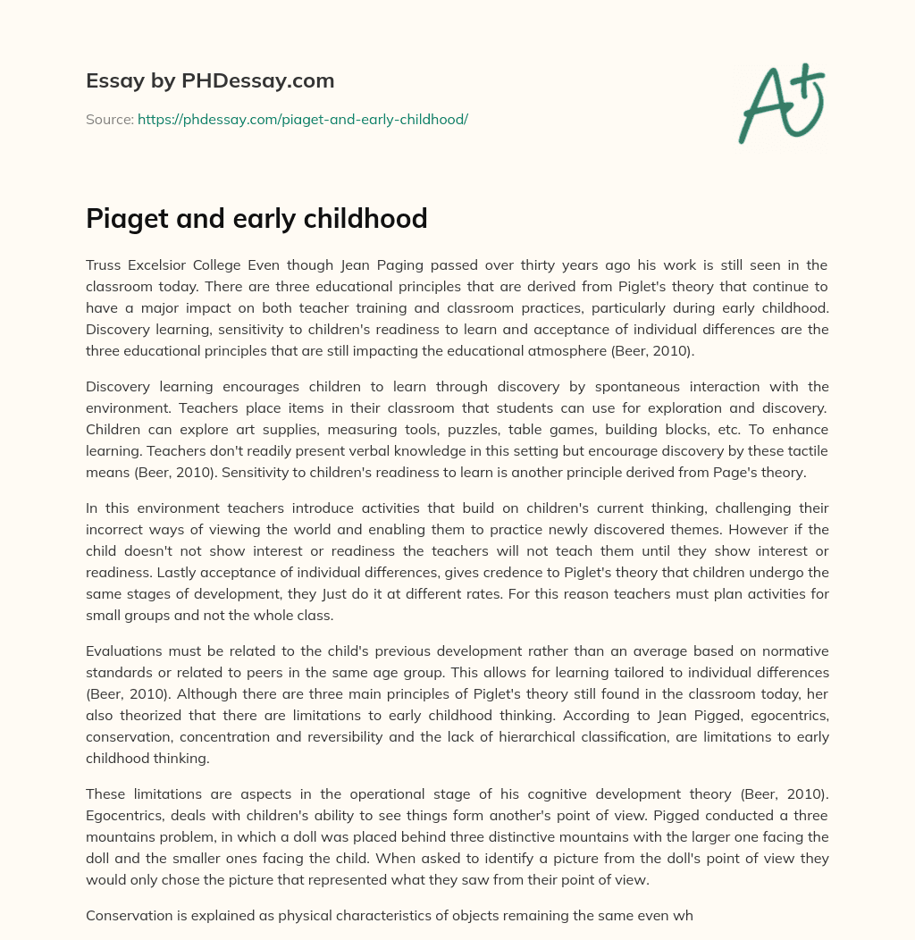 Piaget and early childhood essay