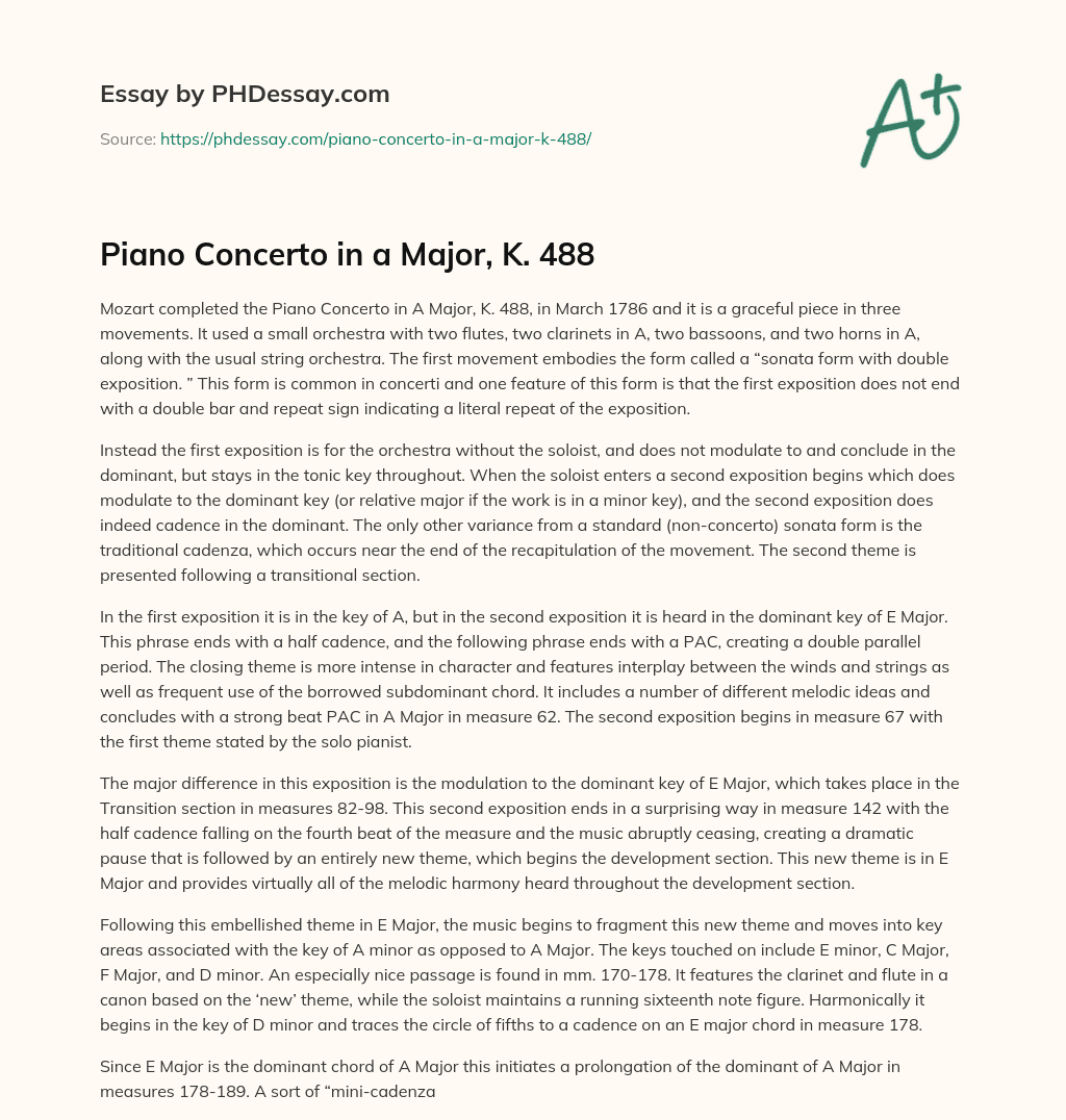 Piano Concerto in a Major, K. 488 essay