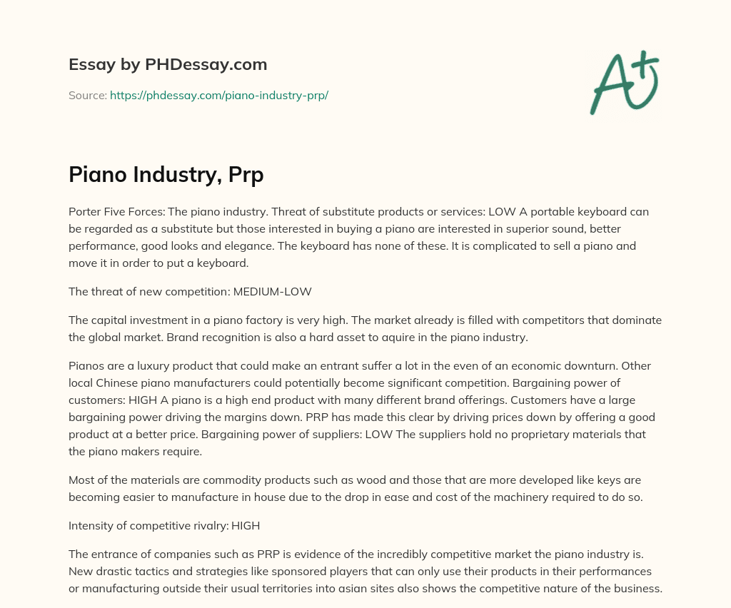Piano Industry, Prp essay