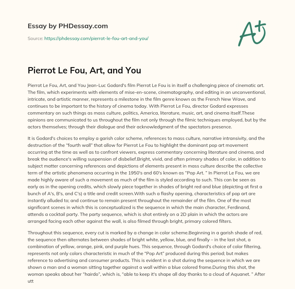 Pierrot Le Fou, Art, and You essay