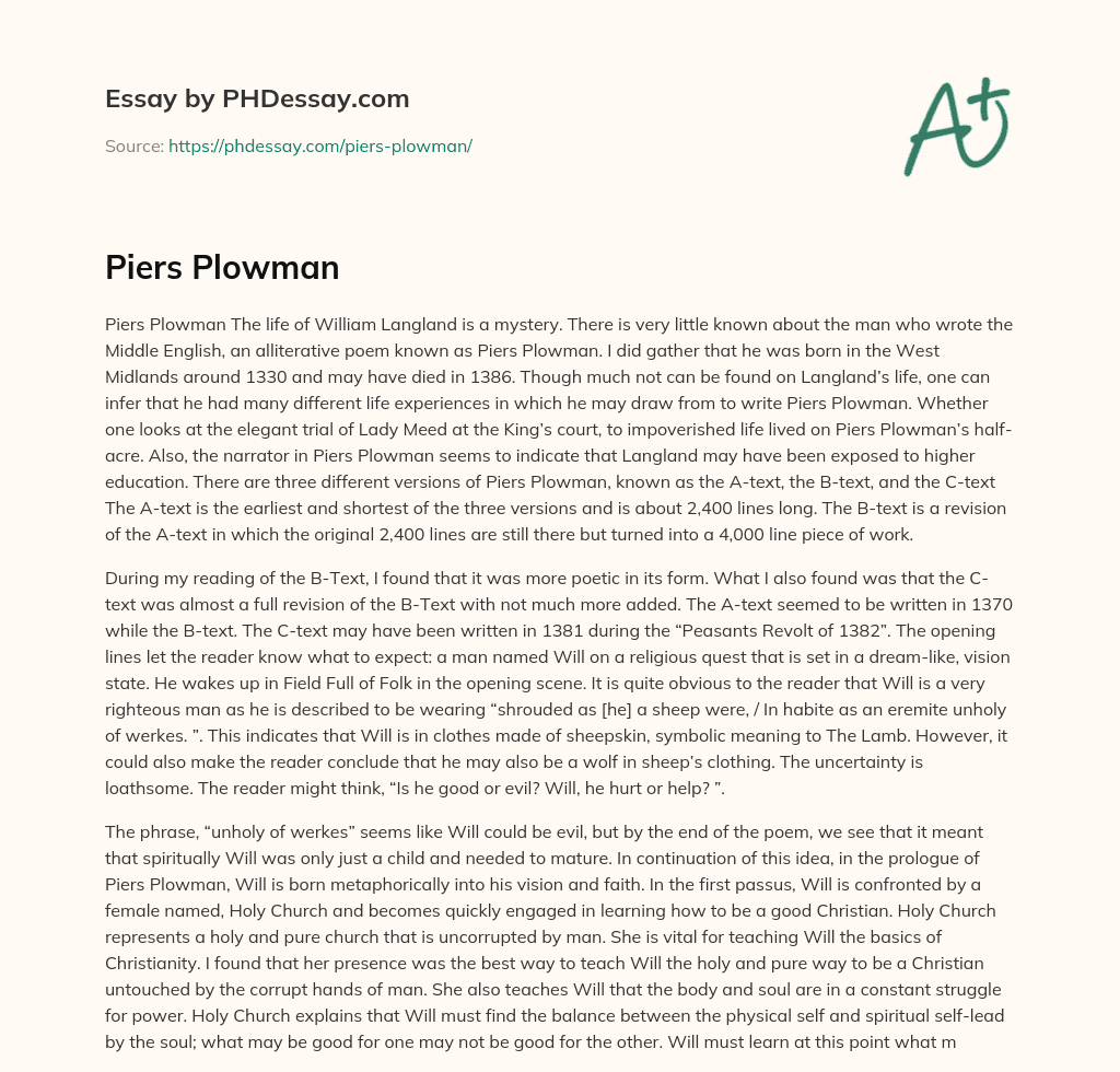 Piers Plowman essay