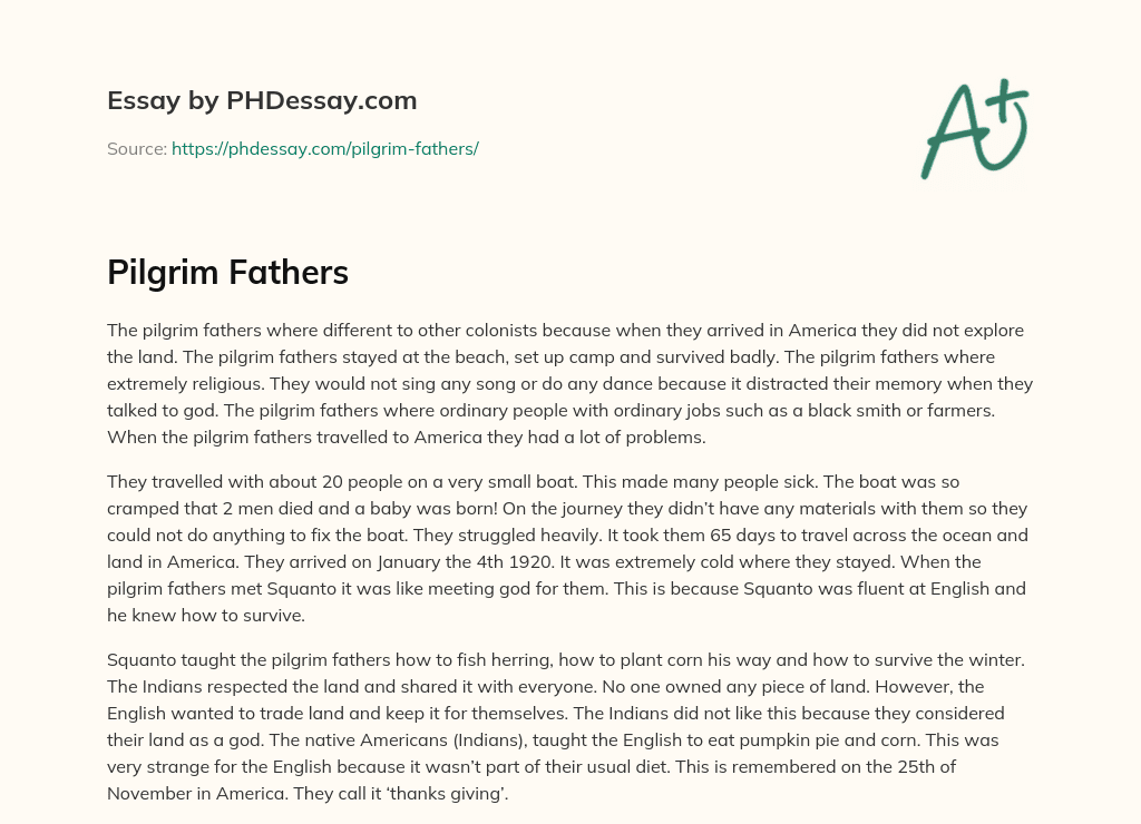 Pilgrim Fathers essay
