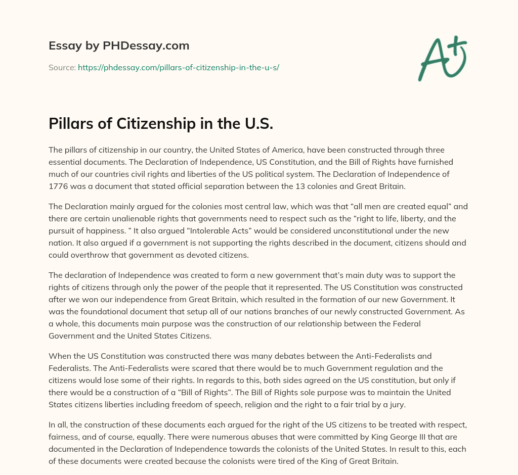 Pillars of Citizenship in the U.S. essay