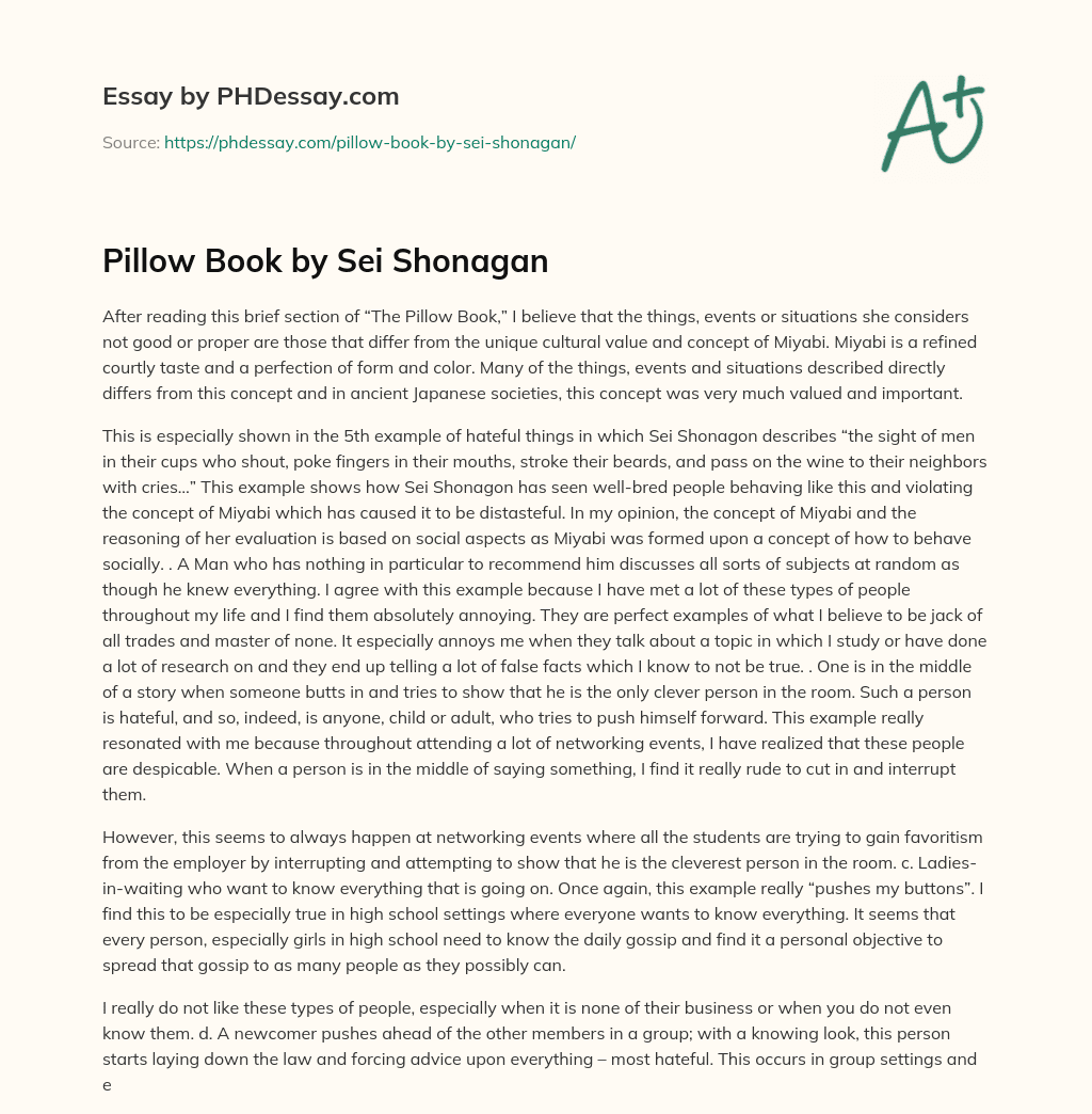 Pillow Book by Sei Shonagan essay