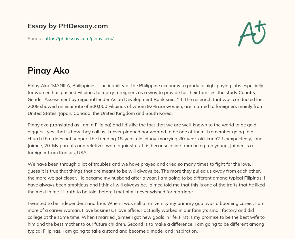 Filipinos Marry Foreigners Due to Lack of High-Paying Jobs, Study Finds essay