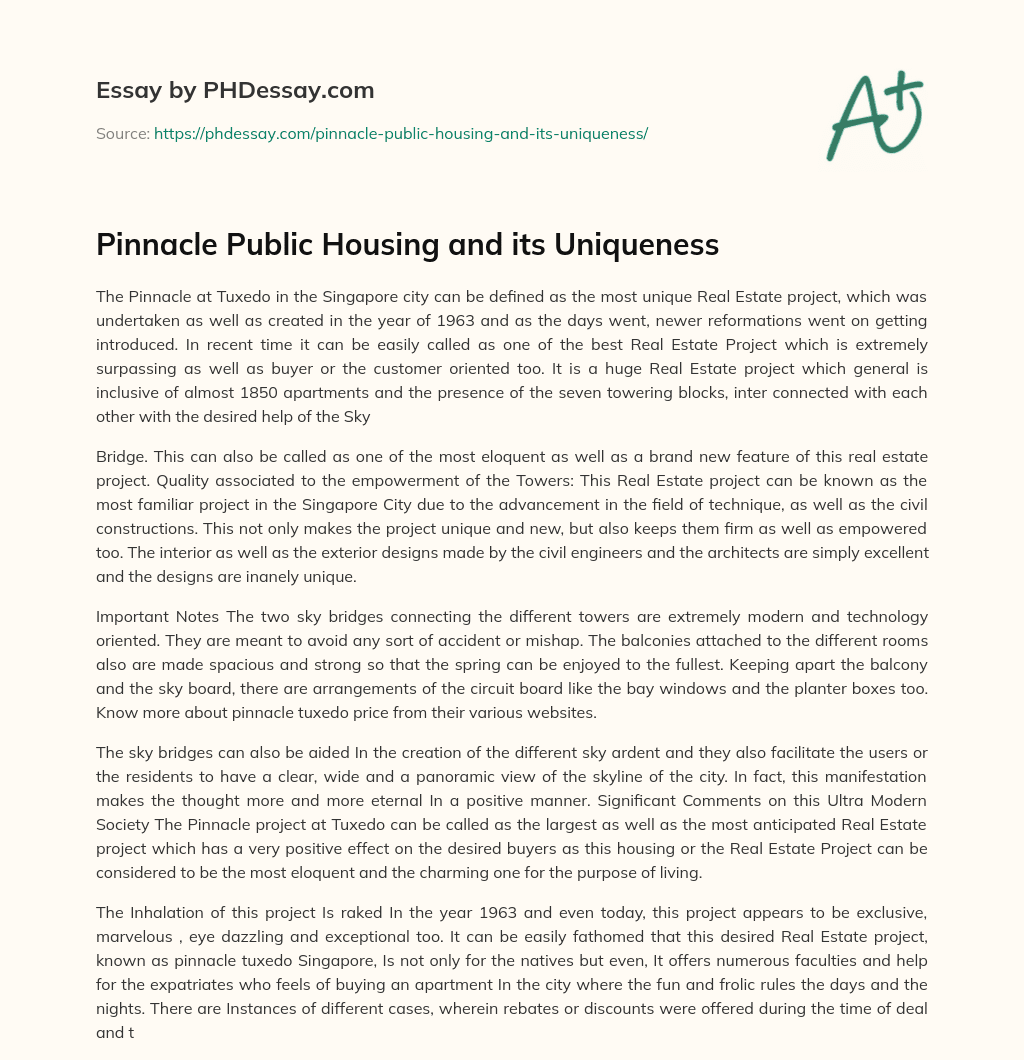 Pinnacle Public Housing and its Uniqueness essay