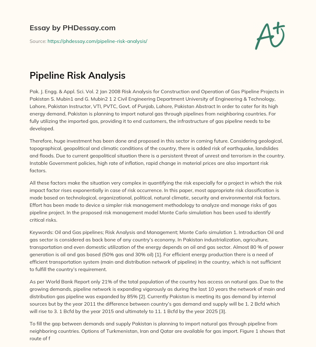 Pipeline Risk Analysis essay