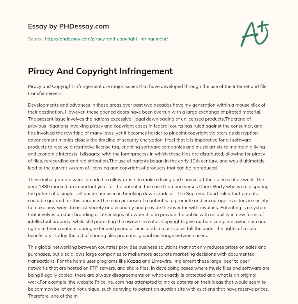 Piracy And Copyright Infringement essay