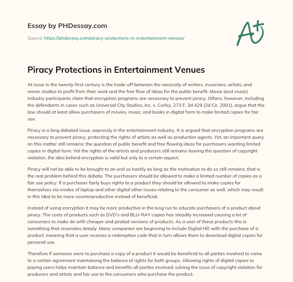 Piracy Protections in Entertainment Venues essay