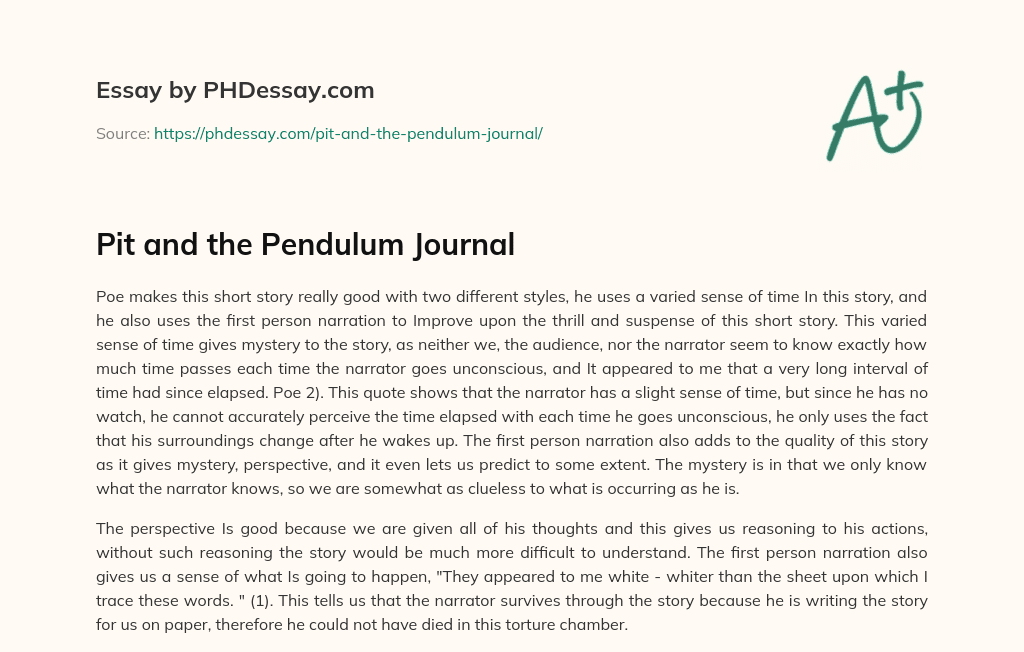 Pit and the Pendulum Journal essay