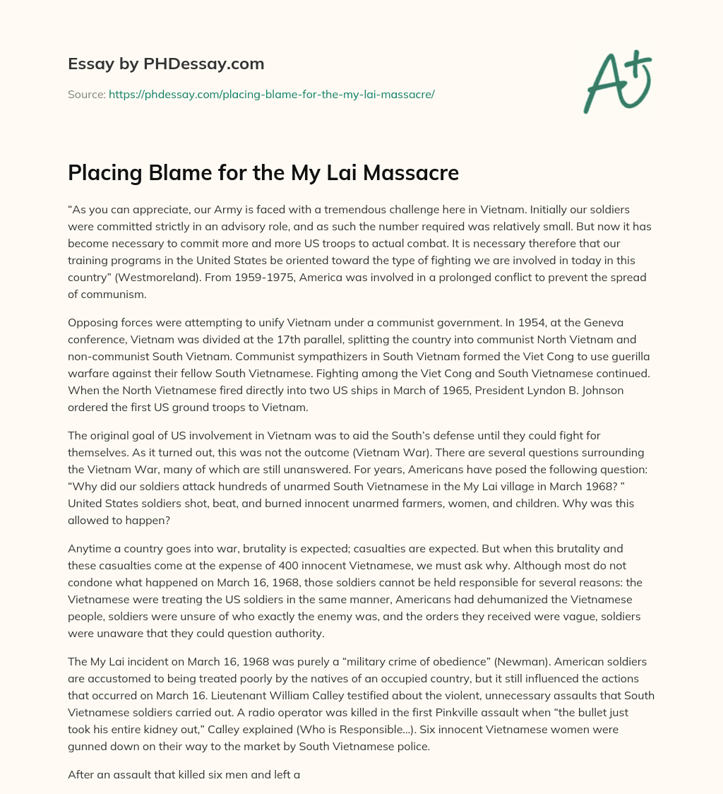 Placing Blame for the My Lai Massacre essay