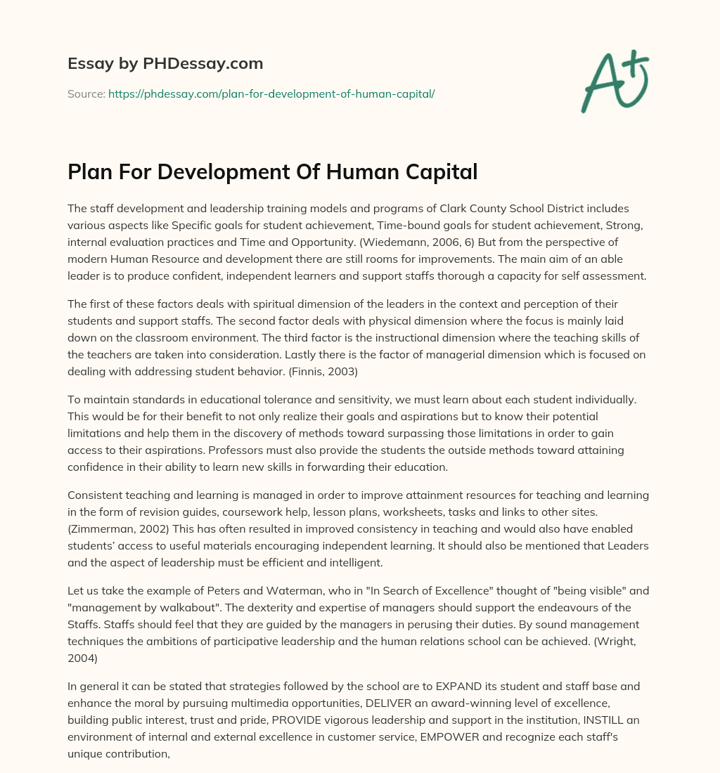Plan For Development Of Human Capital essay