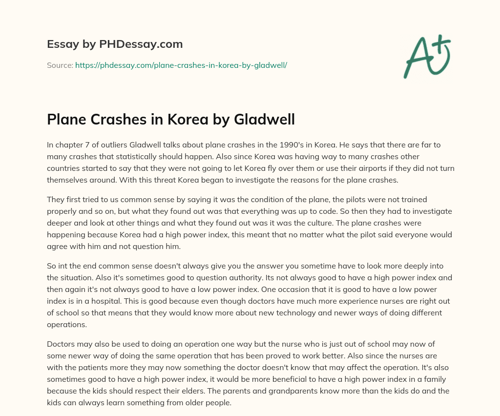 Plane Crashes in Korea by Gladwell essay