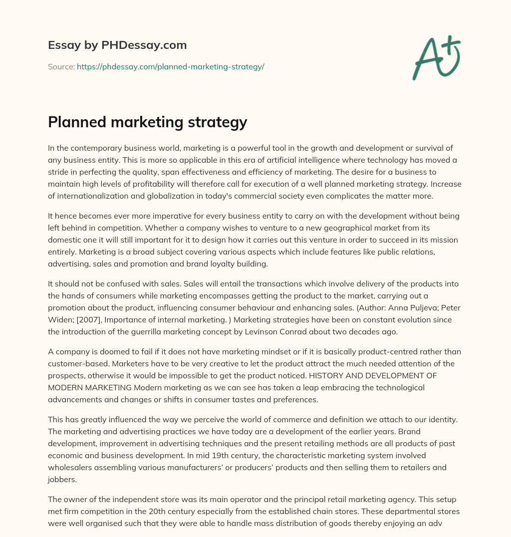 Planned marketing strategy essay