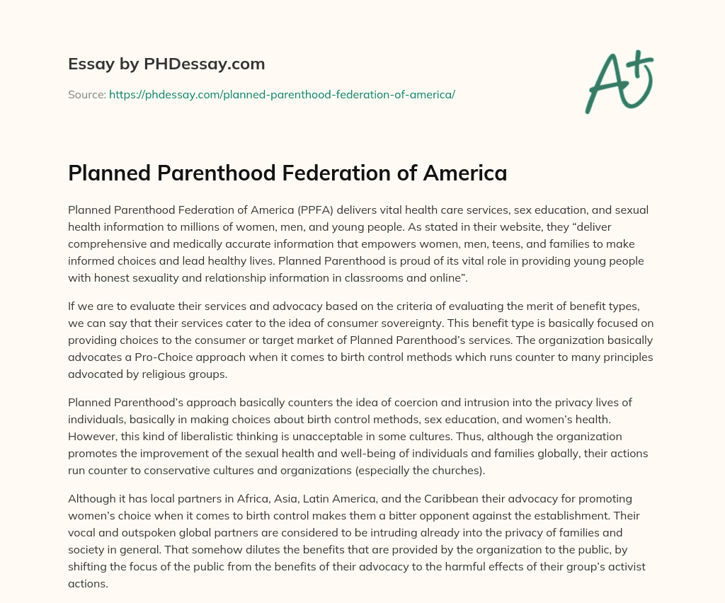 Planned Parenthood Federation of America essay
