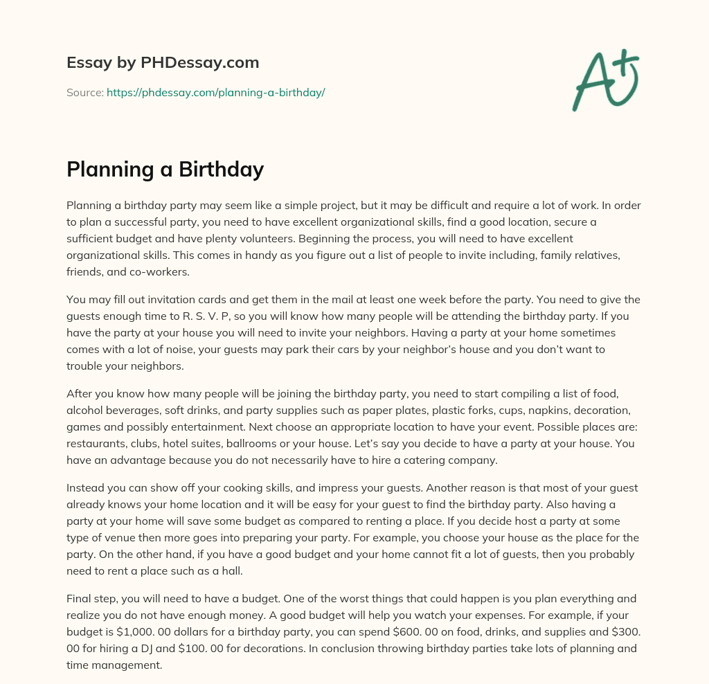 birthday plan essay