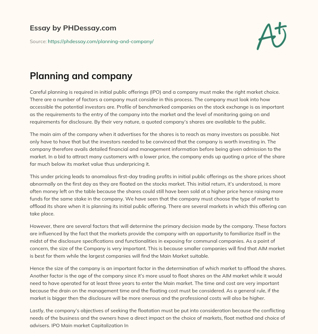 Planning and company essay