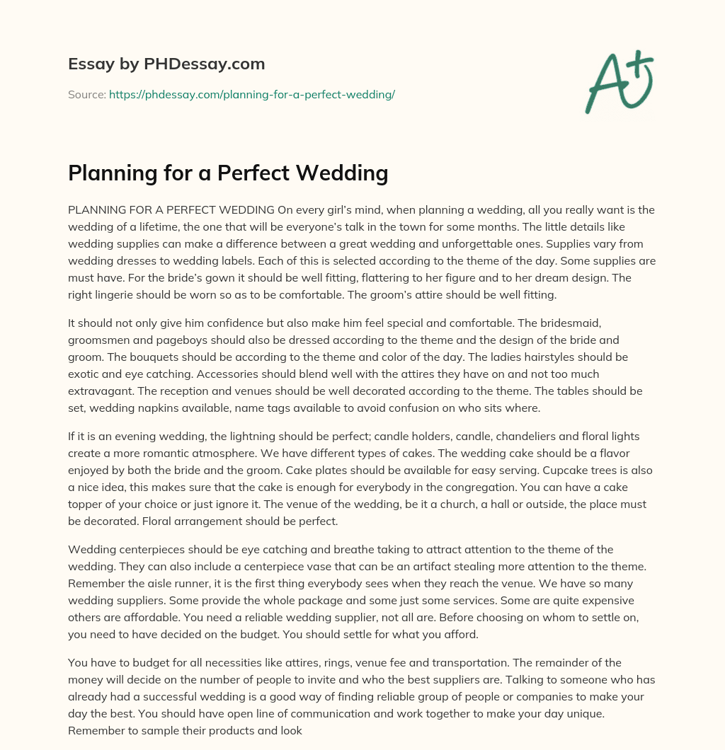 Planning for a Perfect Wedding essay