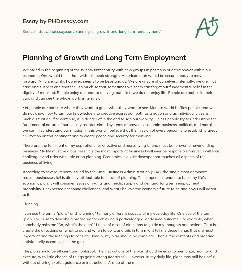 Planning of Growth and Long Term Employment essay