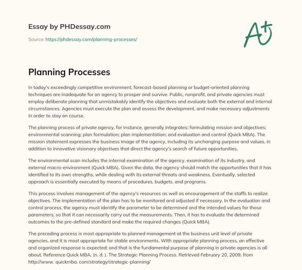 Planning Processes essay