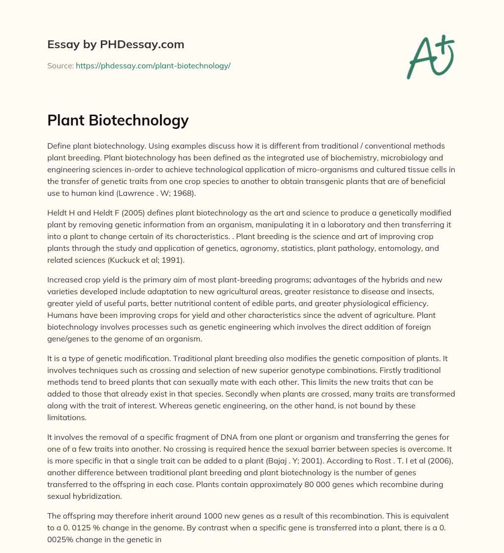 Plant Biotechnology essay