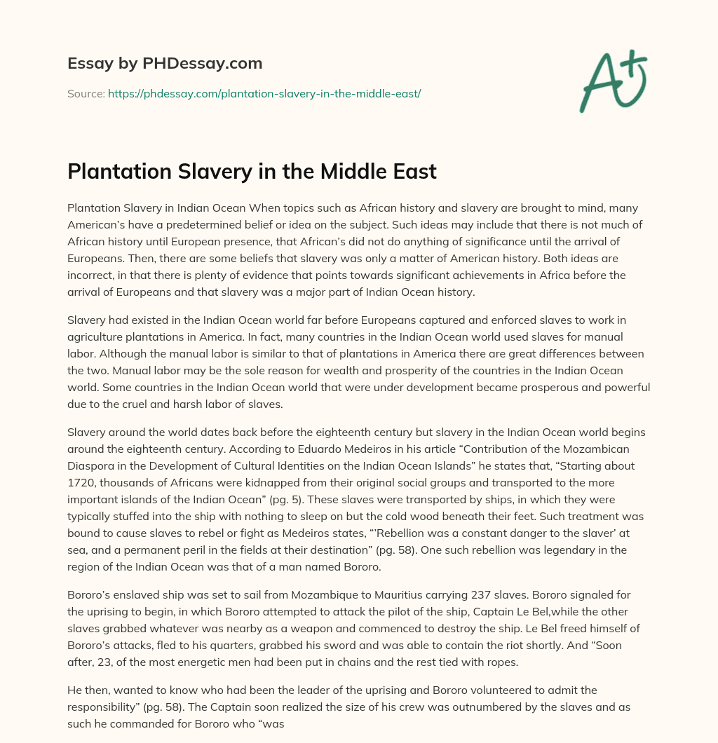 Plantation Slavery in the Middle East essay