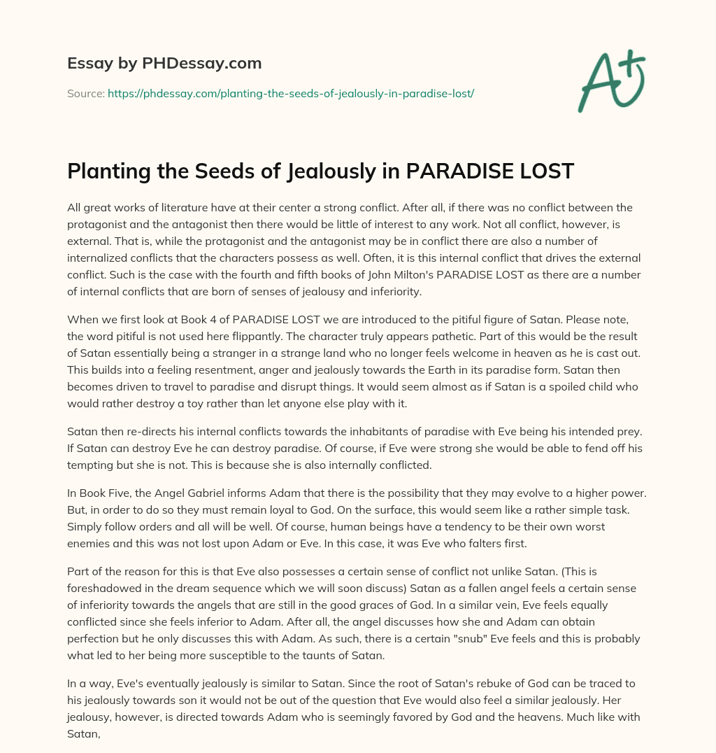 Planting the Seeds of Jealously in PARADISE LOST essay