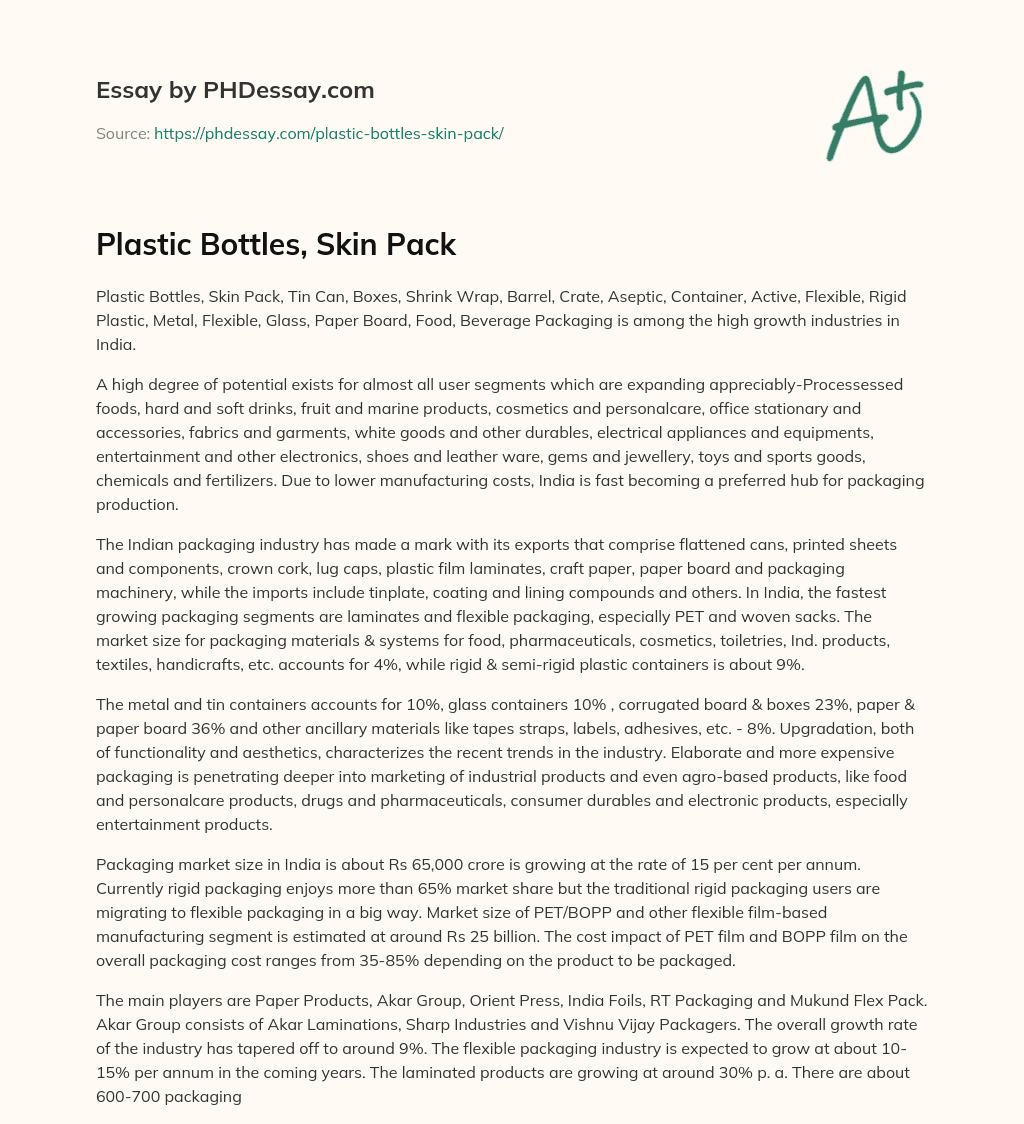 Plastic Bottles, Skin Pack essay