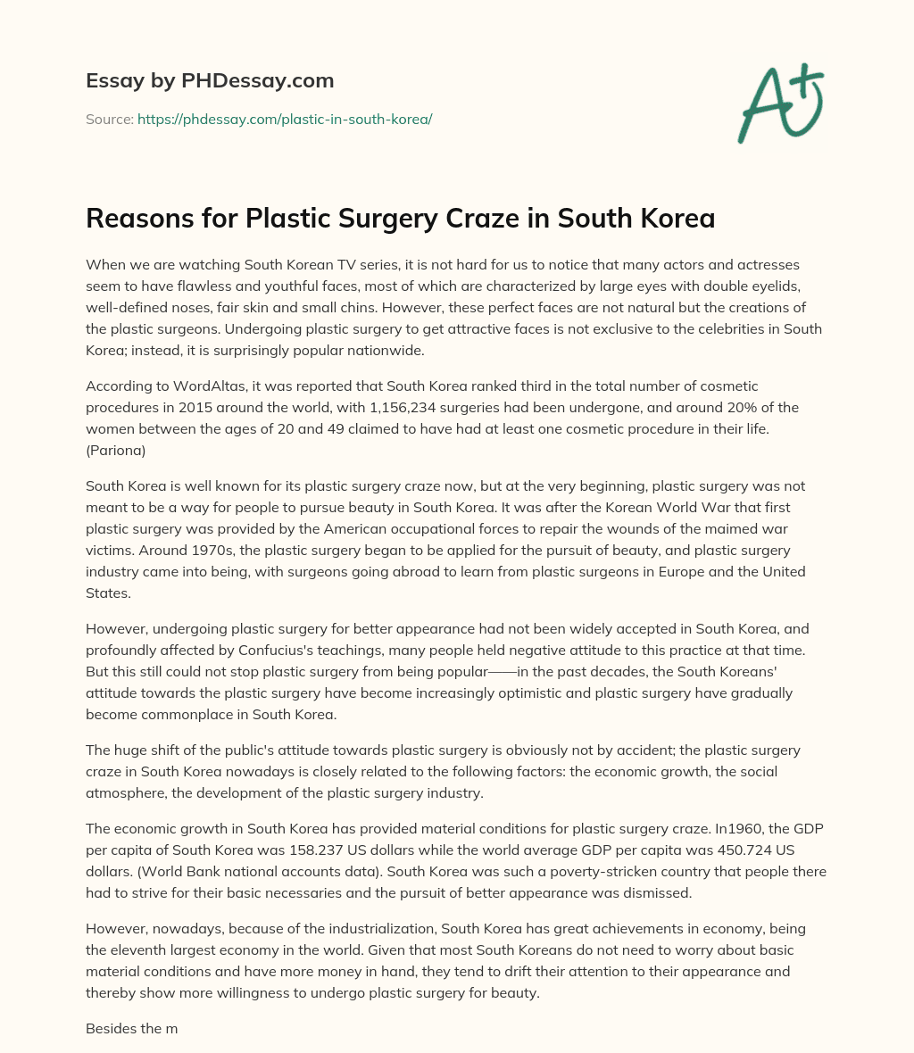 Reasons for Plastic Surgery Craze in South Korea essay