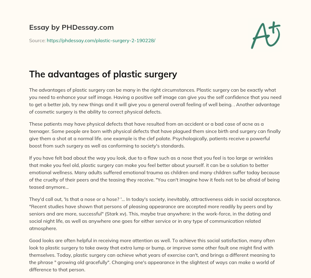 The advantages of plastic surgery essay