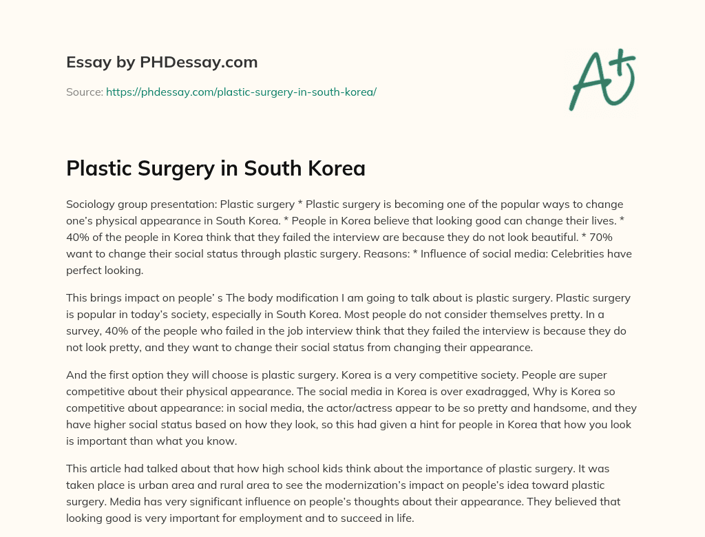 Plastic Surgery in South Korea essay