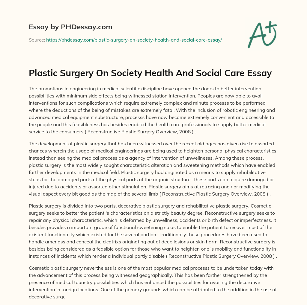 Plastic Surgery On Society Health And Social Care Essay essay