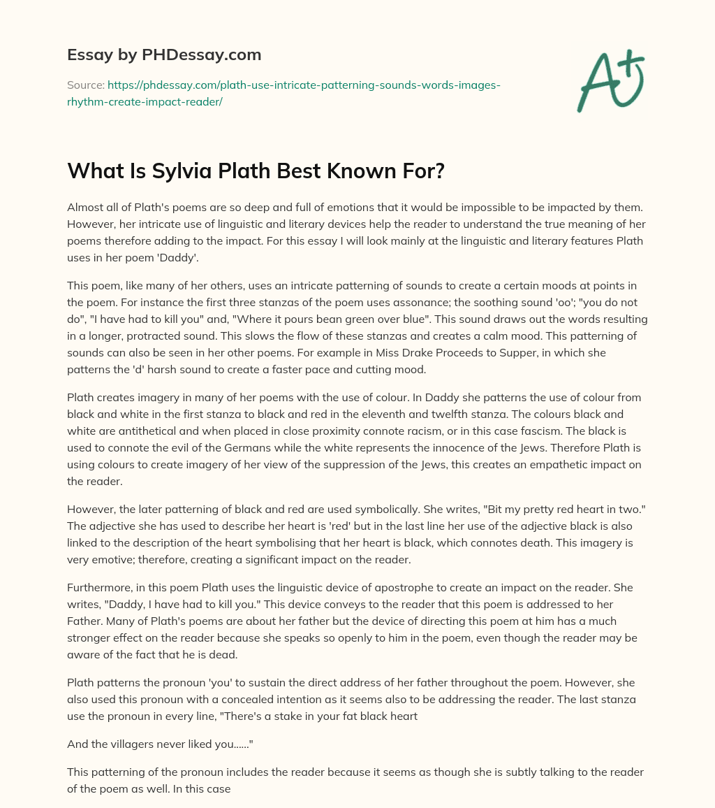 What Is Sylvia Plath Best Known For? essay