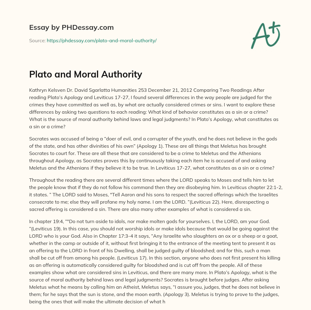 Plato and Moral Authority essay